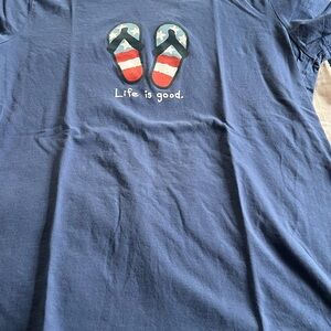 Life Is Good Blue Short Sleeve Tee with Patriotic Flip-Flop Design